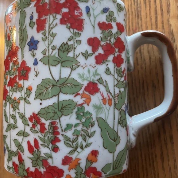 Vintage Stoneware Mug Hexagon Made In Korea Floral - Picture 2 of 8